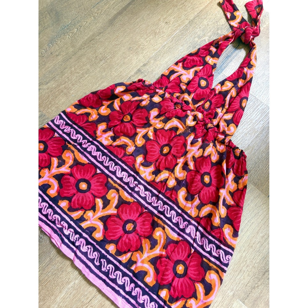 Vintage 70s Indian Boho Halter Mini Dress Tunic Coral Pink Deadstock O/S